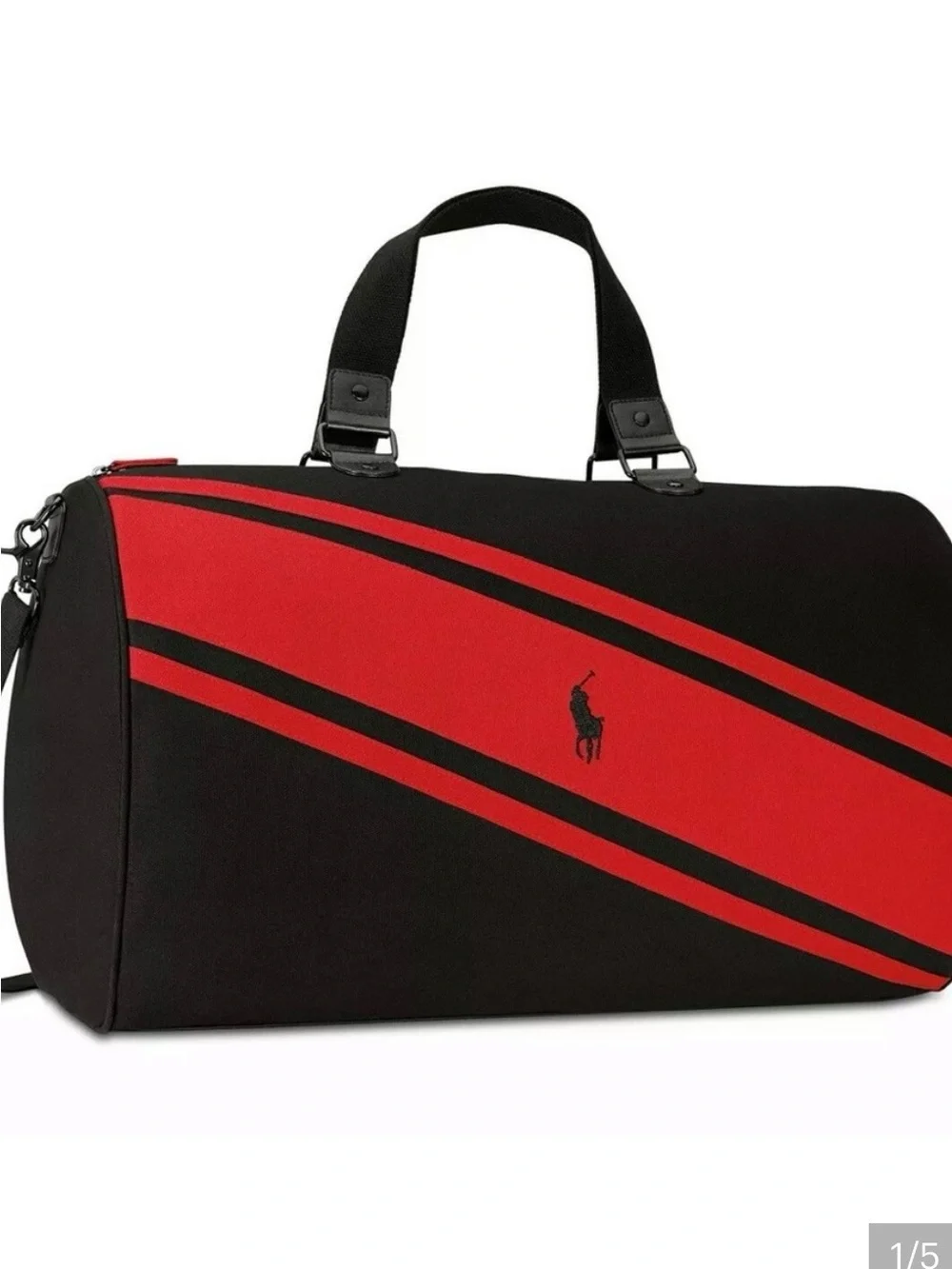 Polo Ralph Lauren Stripe Duffle Gym Weekender Carryon Bag Black Red NWOT
